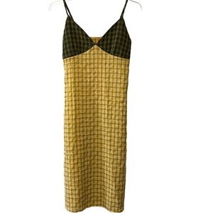 Lisa Says Gah Christy Slip Dress in Green and Yellow Gingham M